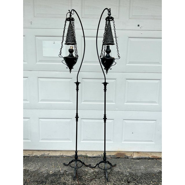 Metal Set of Two Early 20th Century Spanish Revival Metal Floor Lamps For Sale - Image 7 of 7