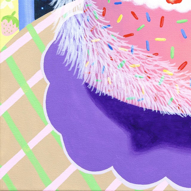 Textile Spooky Cute - Original Surrealist Dessert and Animal Acrylic Painting on Canvas by Amy Tai For Sale - Image 7 of 9