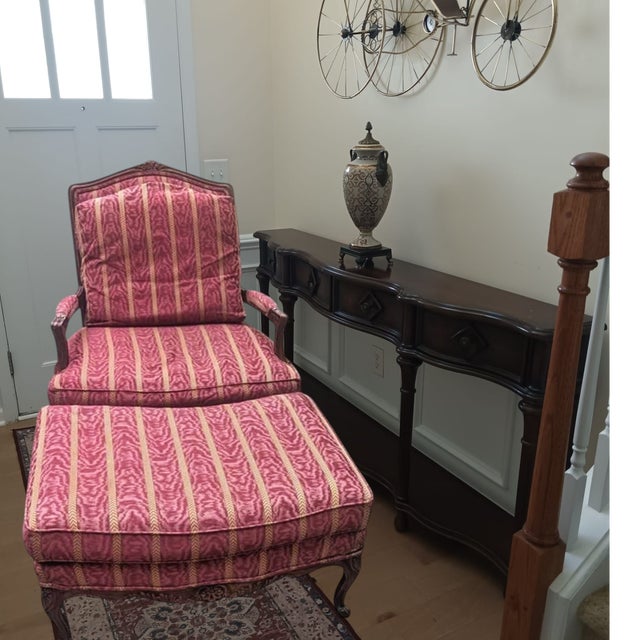 French Provincial Rare French Provincial Stanton Cooper Woodmark Originals Bergère Chair & Ottoman For Sale - Image 3 of 7