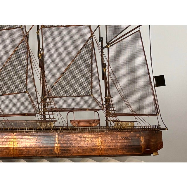 1970s 1970s Modern Copper Schooner Sailing Ship Wall Sculpture by Curtis Jeré For Sale - Image 5 of 11