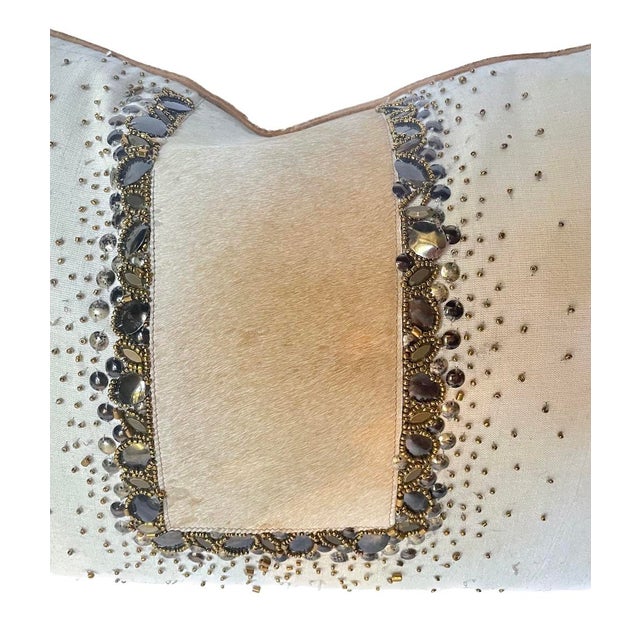 Late 20th Century Vintage Cowhide & Mica Bead Pillow For Sale - Image 5 of 6