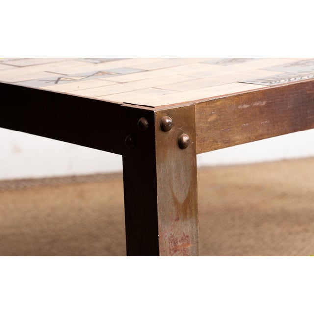 Coffee Table in Glazed Ceramic with Steel Base by Jean Garbero for Vallauris, 1950s, in Flawless conditions. Designed 1950...