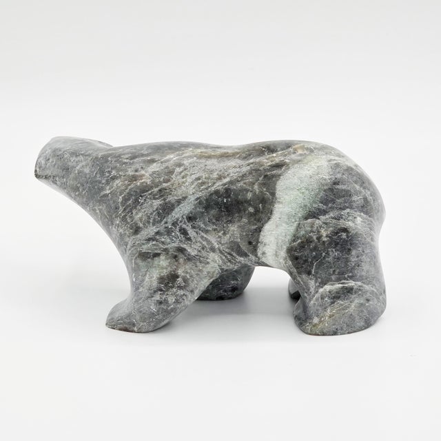 1960s Ben Saclamana Signed Inuit Carved Stone Bear Sculpture For Sale - Image 4 of 9