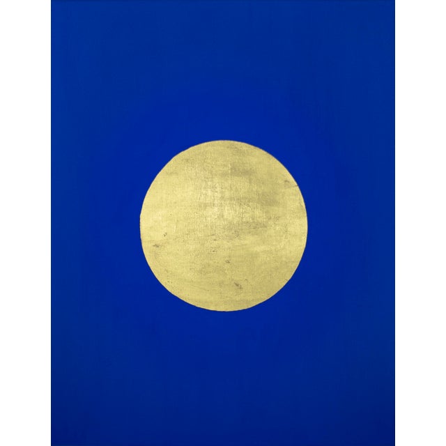 Once in a Gold Moon painting blue pigment and 23k gold leaf 16x20 stretched canvas