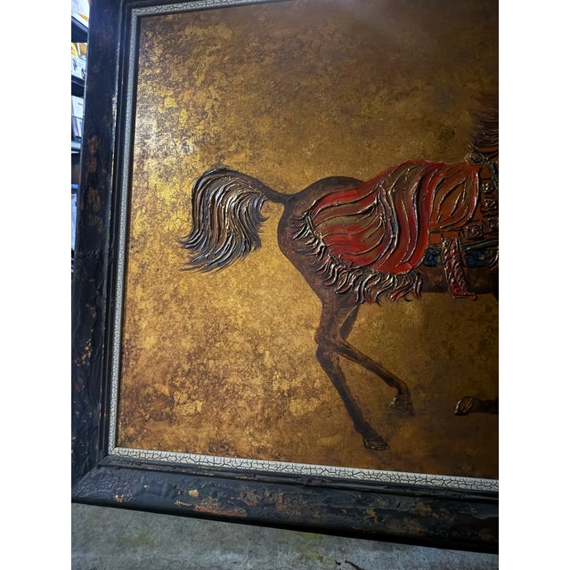 Vintage Carousel Dancing Horse Large Oil Painting Signed 47x37 For Sale - Image 4 of 6