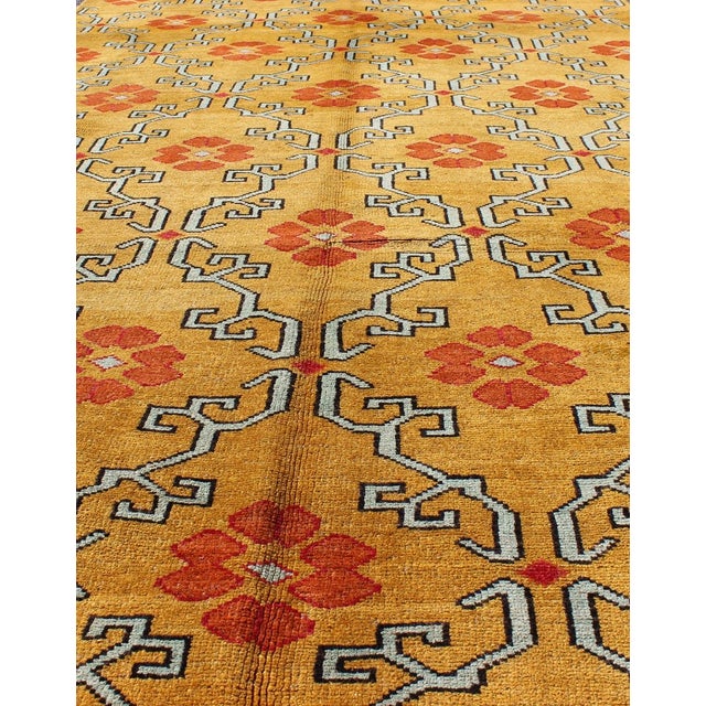 Vintage Turkish Rug With Modern Design in Bright Yellow, Tangerine and L. Blue 5'0" X 10'11" For Sale In Atlanta - Image 6 of 7