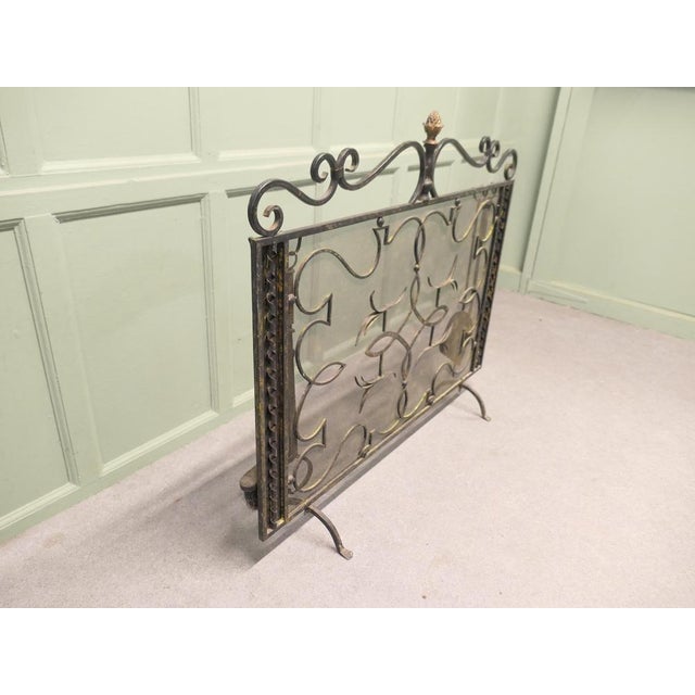 1930s Large Wrought Iron Fire Screen with Fire Irons, 1930, Set of 5 For Sale - Image 5 of 9