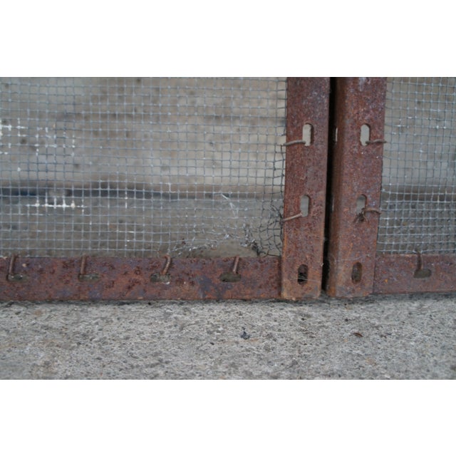 Large Vintage Handmade Iron & Mesh Rustic Folding Fire Screen For Sale - Image 9 of 12