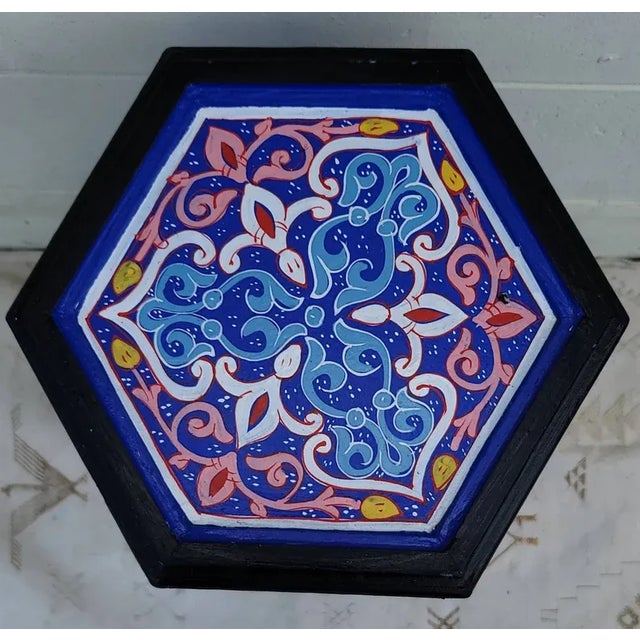 This is a 100% hand painted and hand carved Moroccan hexagonal shape side table or end table. Great handcraftsmanship...