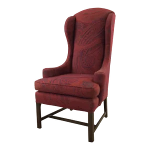 Vintage Upholstered Wingback Chair With Wood Base