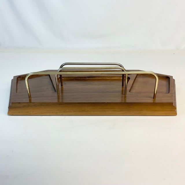 1970s 1970s Mid-Century Boho Chic Walnut & Brass Desk or Dresser Caddy Valet Tray. For Sale - Image 5 of 8