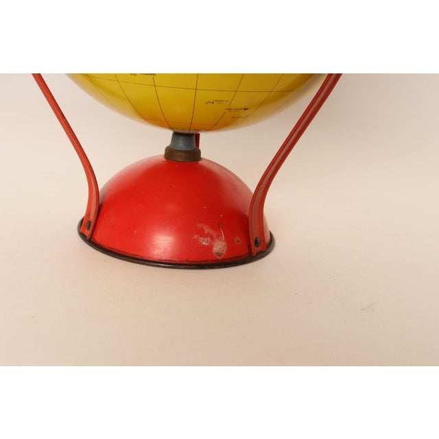 Vintage Replogle Yellow and Red Tin Litho "Globe Grams' Spinning World Globe For Sale - Image 17 of 18