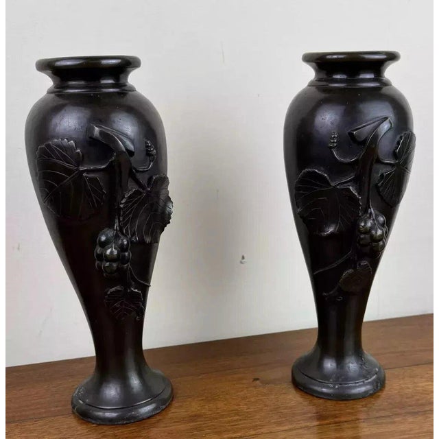 Art Nouveau Bronze Vases, Set of 2 For Sale - Image 3 of 6