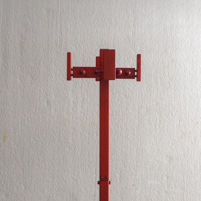 Vintage Red Stained Pine Wood Coat Hanger, 1970s For Sale - Image 9 of 12