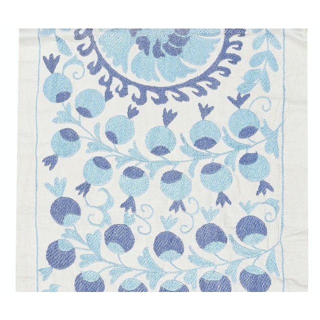 20x71 in Embroidered Table Runner. Cotton Wall Hanging. Light Blue Wall Decor For Sale - Image 4 of 5