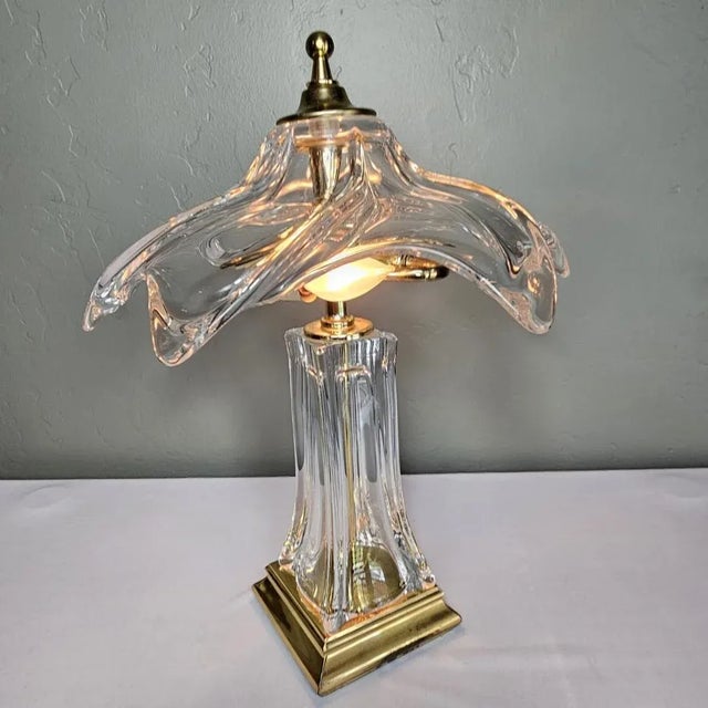 Vintage 1960s Crystal Cofrac Art Verrier Brass French Table Lamp For Sale - Image 12 of 12