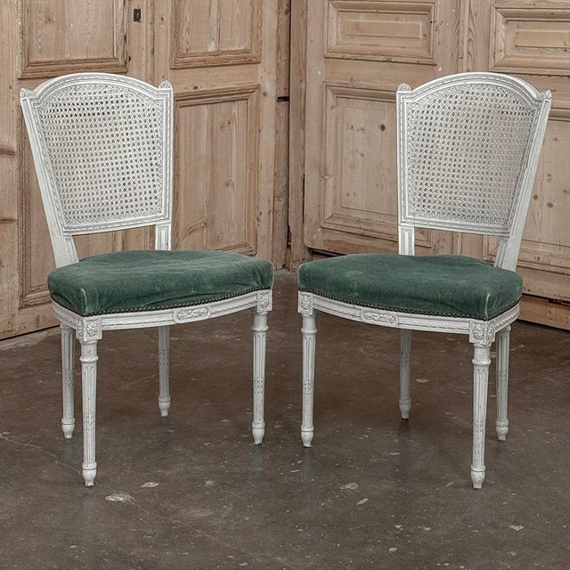 Set of Six Neoclassical Painted Swedish Chairs With Caned Backs & Mohair Seats For Sale In Dallas - Image 6 of 15