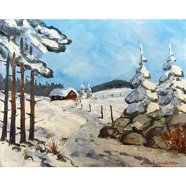 Early 20th Century Early 20th Century Framed Winter Scene Landscape - Acrylic on Canvas For Sale - Image 5 of 10