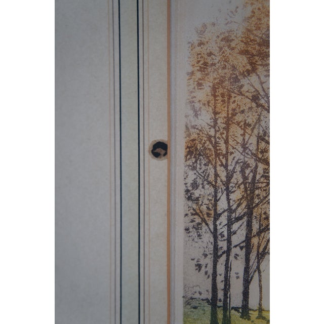 Vintage German Hand Signed Colored Etching European Cottage River Landscape 18" For Sale - Image 9 of 12