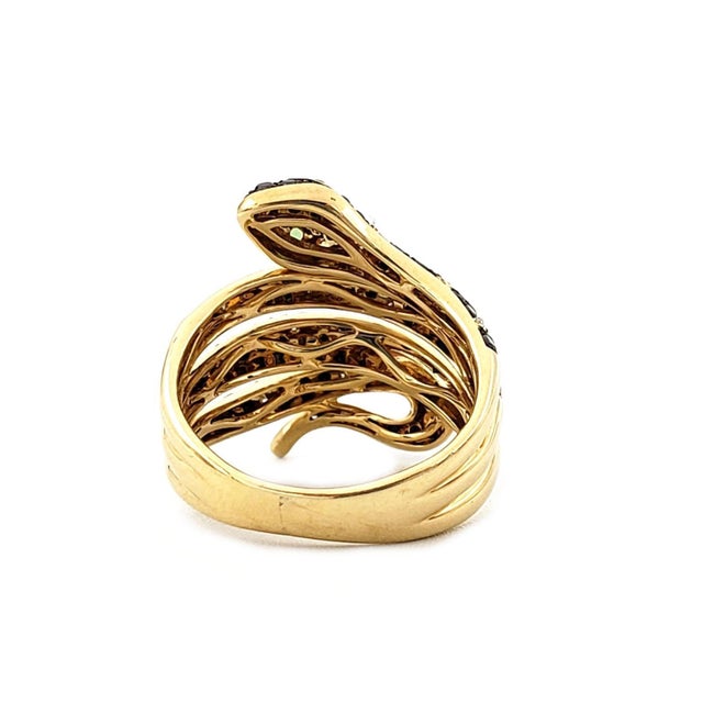 Effy 1.50ct Black Champagne Diamond 14k YGold Wide Snake Ring For Sale - Image 4 of 7