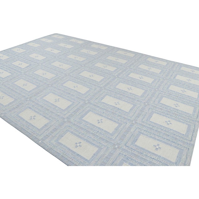 Rug & Kilim Rug & Kilim’s Scandinavian Style Rug With Ice Blue and White Geometric Patterns For Sale - Image 4 of 8