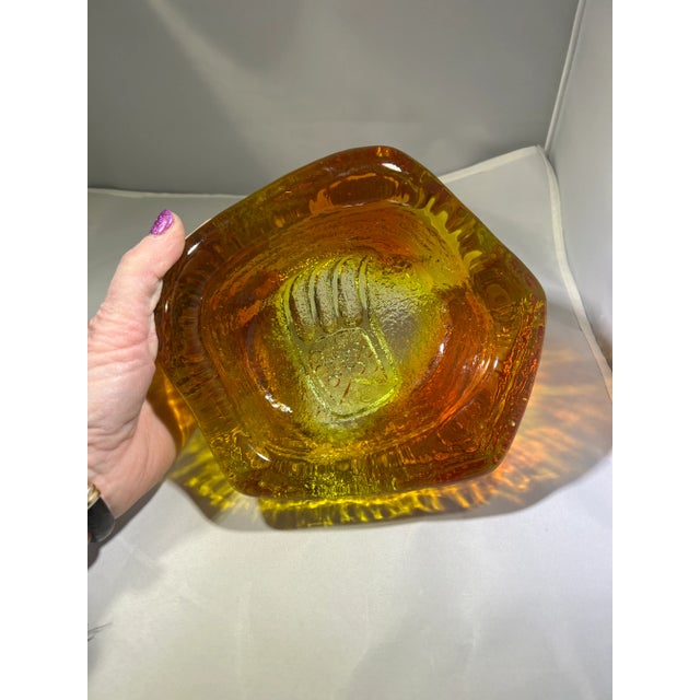 Mid-Century Modern Mid-Century Pre Blenko Don Shepherd Amberina Glass Reverse Design Bear Claw-Abstract Amber & Yellow For Sale - Image 3 of 13