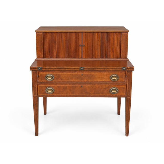 Traditional Vintage Federal-Style Tambour Writing Desk With Inlaid Details For Sale - Image 3 of 10