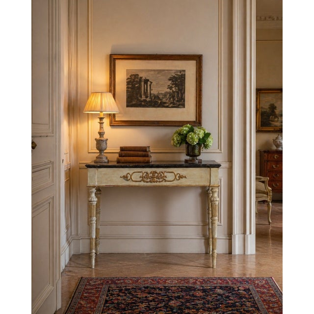 Traditional Louis XVI Empire Style Lacquered and Gilded Console Table, 1900 For Sale - Image 3 of 13