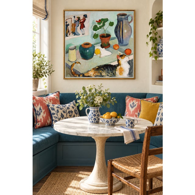 Bunny Williams Home 1910 Vintage Cat Still Life Art Print by August Macke, Feline Painting Wall Art - 24" X 24" For Sale - Image 4 of 7