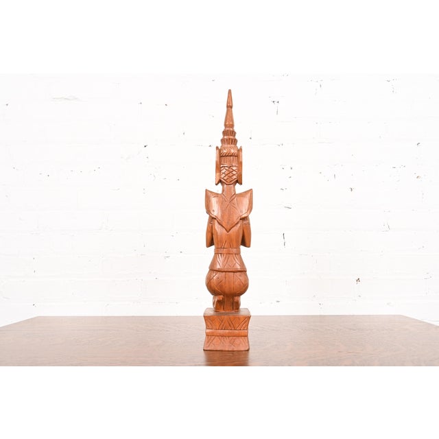 Wood Vintage Hand-Carved Teak Thai Theppanom Sculpture For Sale - Image 7 of 10