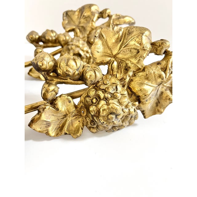 Vintage Gilt Cast Metal Floral Curtain Tiebacks With Hydrangeas, Pair For Sale In Louisville - Image 6 of 7