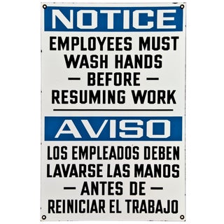 Vintage Porcelain Metal Sign: Notice Wash Hands For Sale