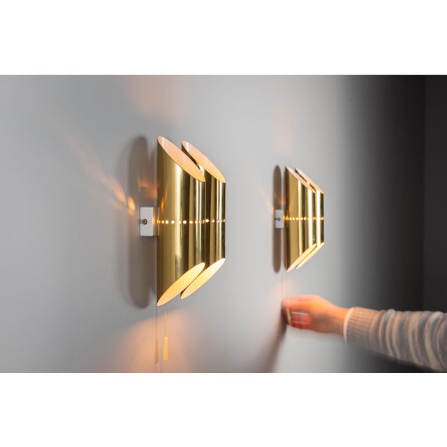 1960s Double Cylindrical Wall Lamps in Brass with Perforated Shades, 1960s, Set of 2 For Sale - Image 5 of 14