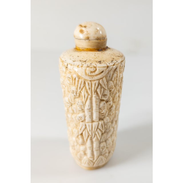 Chinese Mid 20th Century Chinese Carved Cow Bone Snuff Bottle With 100 Faces Design For Sale - Image 3 of 12