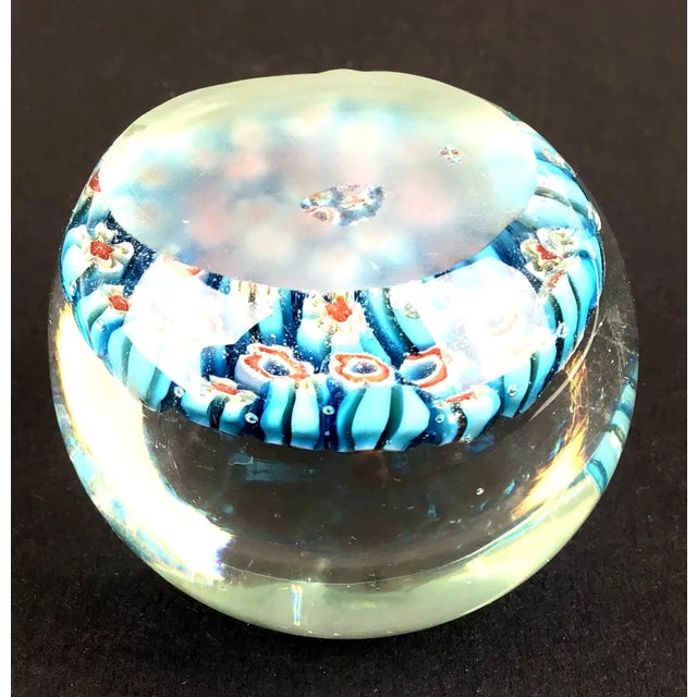 Tiffany Blue 1980s Italian Milleflora Round Glass Paperweight For Sale - Image 8 of 10