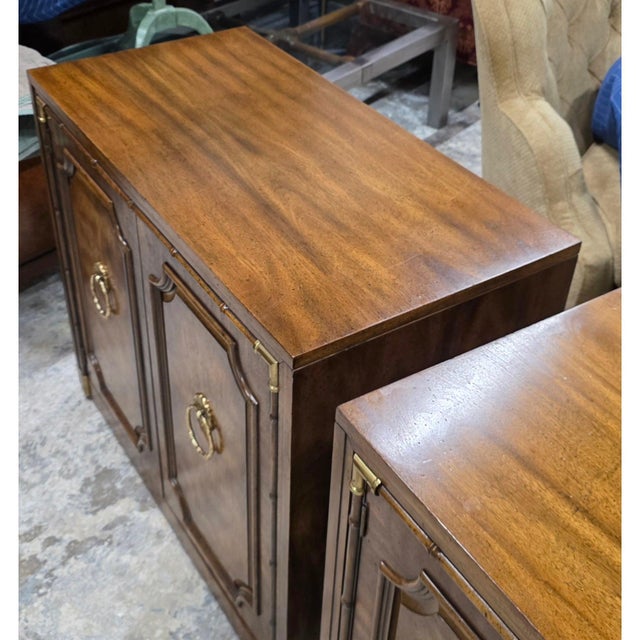 Pair of Mid 20th Century Weiman Faux Bamboo 2-Door (Burl Front) Server Cabinets For Sale In Washington DC - Image 6 of 10