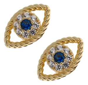 Blue Sapphire Diamond & Gold Evil Eye Stud Earrings, A Pair