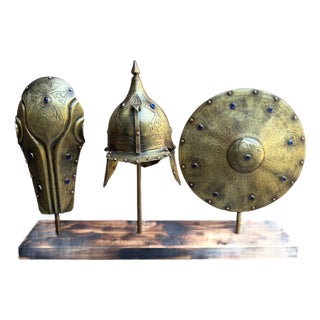 Hand Engraved Turkish Brass Armor Display Set For Sale