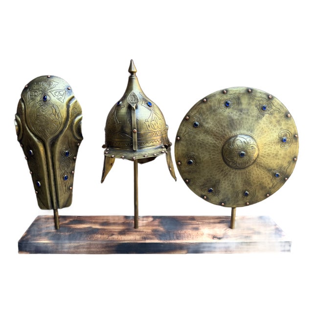 Hand Engraved Turkish Brass Armor Display Set For Sale