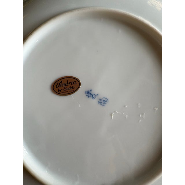 Asian Blue/White 8.5” Set of 2 Plates. Andrea by Sadek. Made in Japan 1970. Blue Printed Mark Unique Character. Decorative Pair. Chinsoirie. For Sale - Image 3 of 4