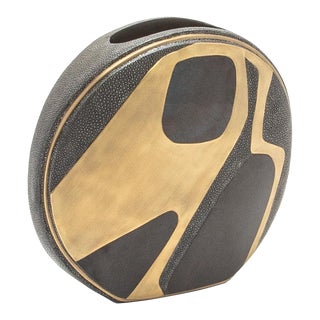 Modern Vase in Shagreen With Shell and Brass Details by R&y Augousti For Sale