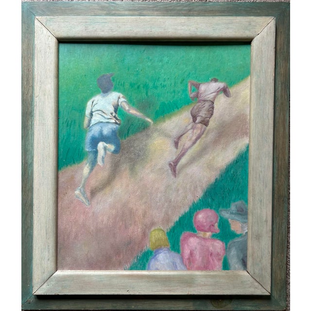 Impressionist Vintage 1965 Oil Painting of Football Players in Action For Sale - Image 3 of 9
