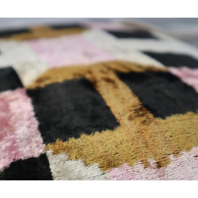 Brown Handmade Pink & Gray Silk Velvet Throw Pillow & Down Insert For Sale - Image 8 of 12