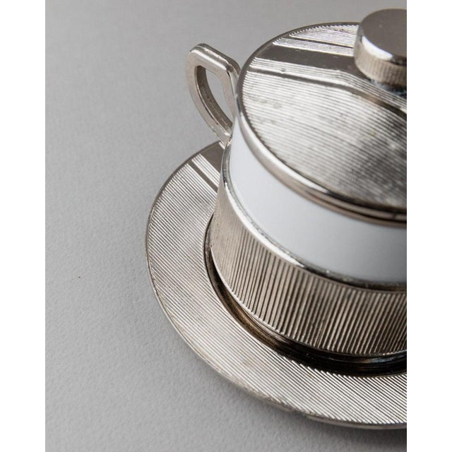 Vintage Silver-Plated Lidded Porcelain Bowl with Tray, Italy, 1950s, Set of 2 For Sale - Image 4 of 13