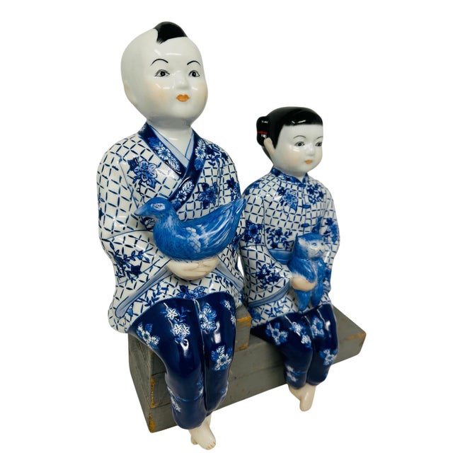 Blue Pristine 1980s Chinoiserie Cobalt Blue & White Porcelain Shelf Sitters - A Pair For Sale - Image 8 of 16