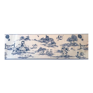 Blue and White Toile Nursery Rhyme Wallpaper Border - 1 Roll For Sale