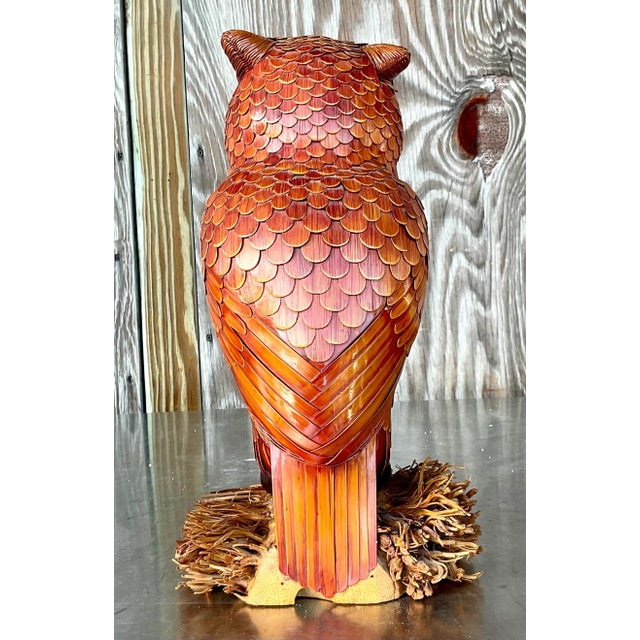 Vintage Coastal Wood and Rattan Owl For Sale In West Palm - Image 6 of 8