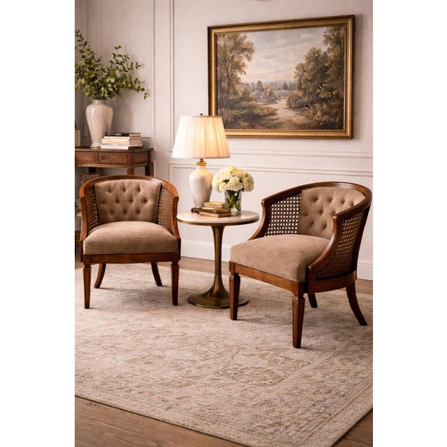 Pair of 1970s Cane-Back Lounge Chairs With Curved Wood Frames — Jayme Avenue Estate For Sale - Image 4 of 5