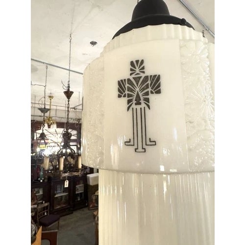 Art Deco 1930s 36" Art Deco Black & White Skyscraper Pendant Ceiling Light Rewired For Sale - Image 3 of 11