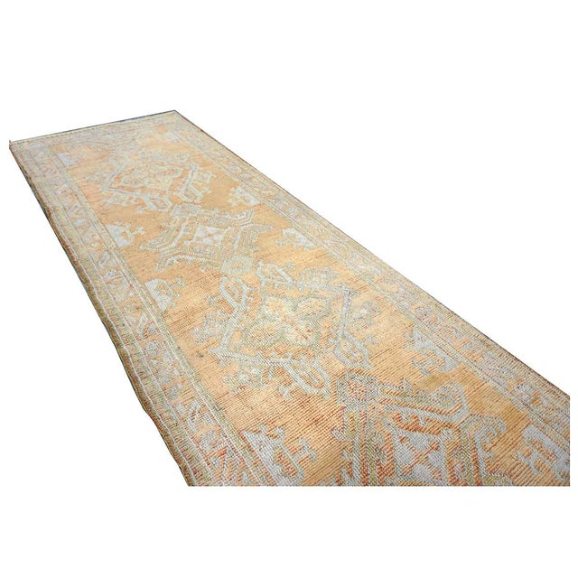 Textile Antique Turkish Oushak 3x11 Golden Beige & Khaki Handmade Runner Rug #1140253 For Sale - Image 7 of 13